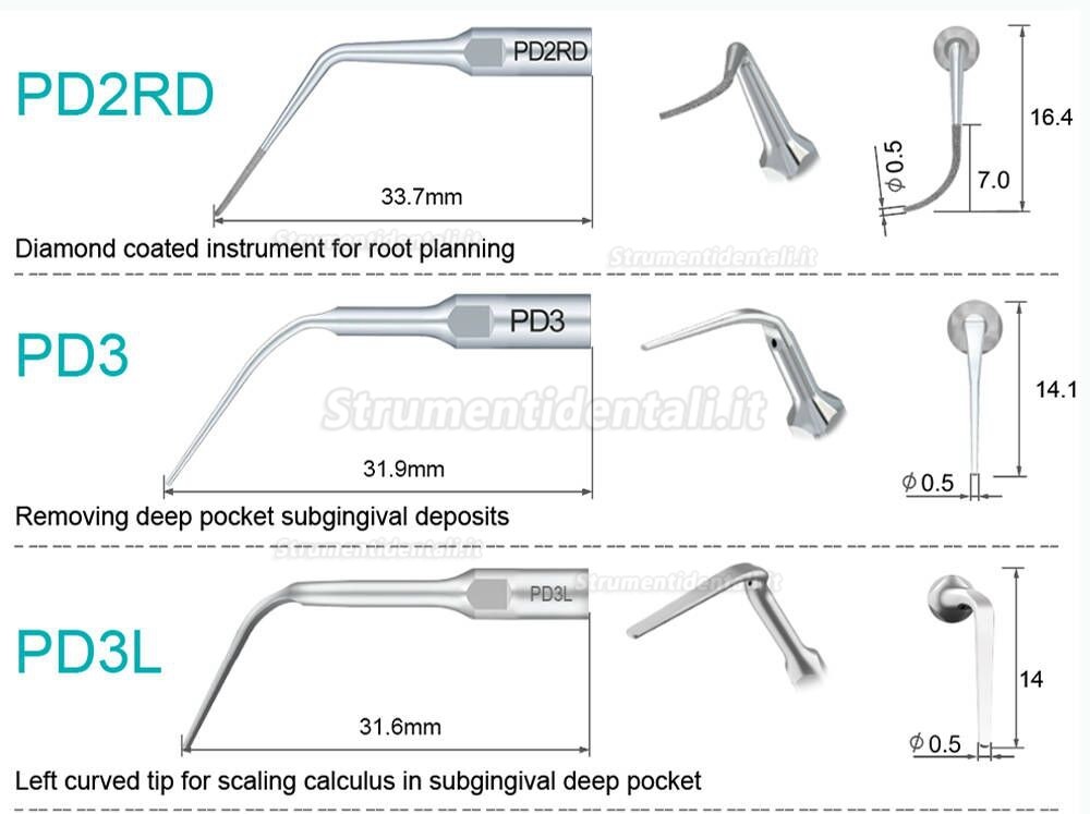 5Pz Refine® Inserti piezo per parodontologia P10 P11 P12 P14L P18 P20 P20L P20R P21 22 LR compatibile con Woodpecker EMS