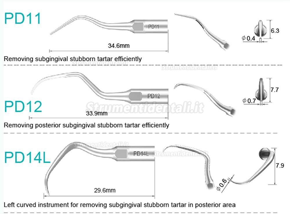 5Pz Refine® Inserti piezo per parodontologia P10 P11 P12 P14L P18 P20 P20L P20R P21 22 LR compatibile con Woodpecker EMS