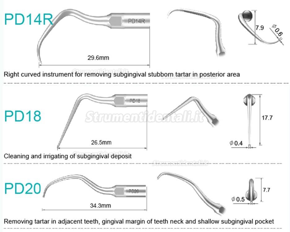 5Pz Refine® Inserti piezo per parodontologia P10 P11 P12 P14L P18 P20 P20L P20R P21 22 LR compatibile con Woodpecker EMS