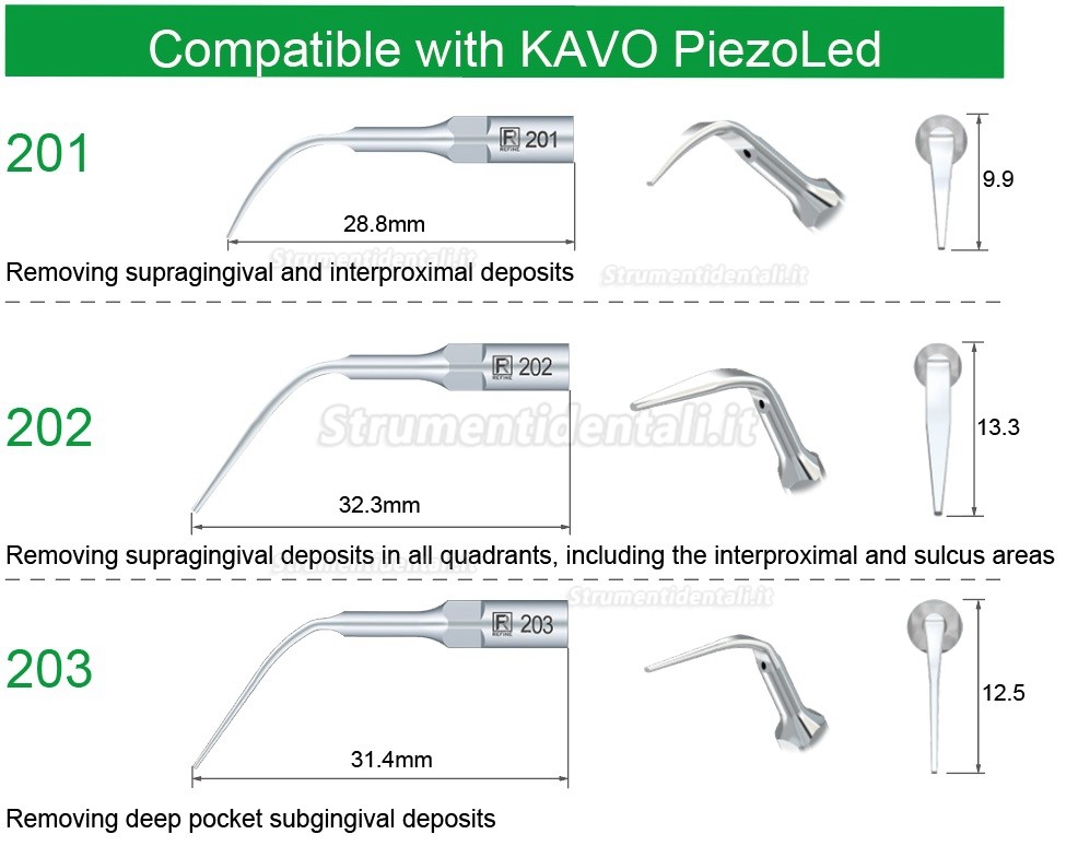 5Pz Refine® Inserti piezo per profilassi e parodontologia 201 202 203 compatible con manipolo ablatore KAVO PiezoLed