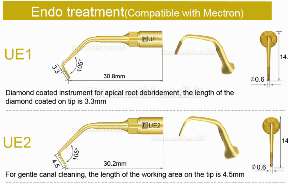 1Pz Inserti per endodonzia UE1 UE2 UE3 UE4 compatible con Mectron, Silfradent, Dmetec e Woodpecker