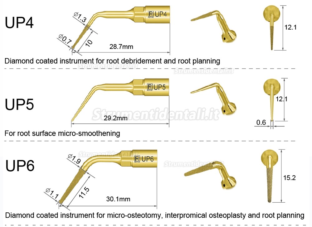 1Pz Inserti parodontologia e endodonzia UP1 UP2 UP3 UP4 UP5 UP6 UP7/8 compatible con Mectron, Silfradent, Dmetec e Woodpecker