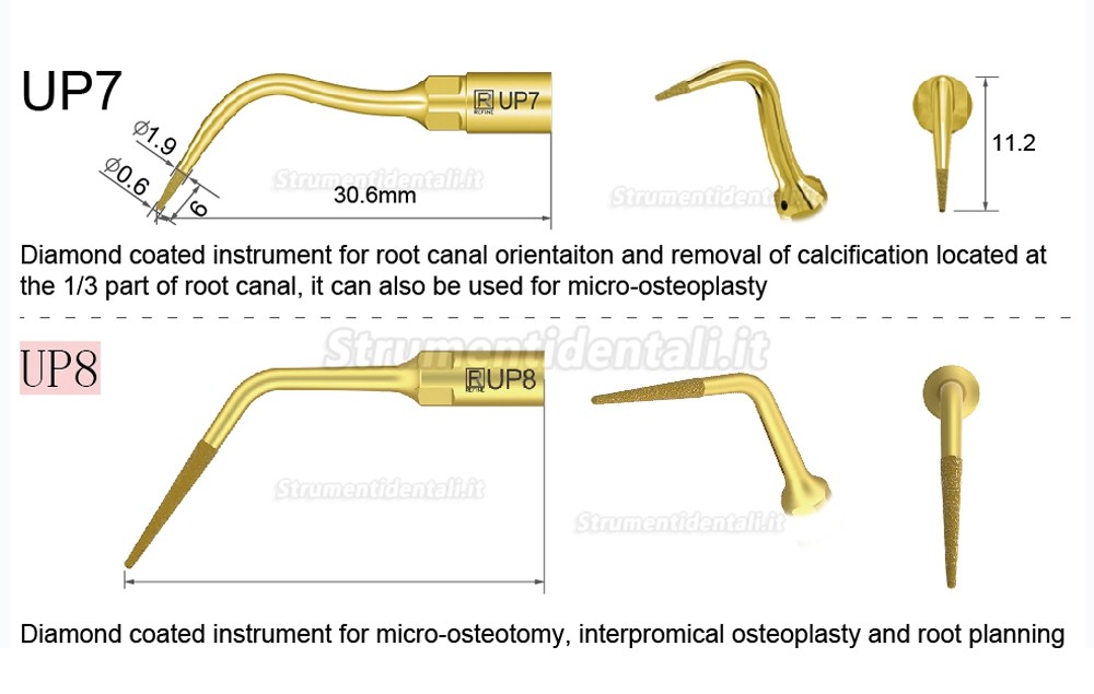 1Pz Inserti parodontologia e endodonzia UP1 UP2 UP3 UP4 UP5 UP6 UP7/8 compatible con Mectron, Silfradent, Dmetec e Woodpecker