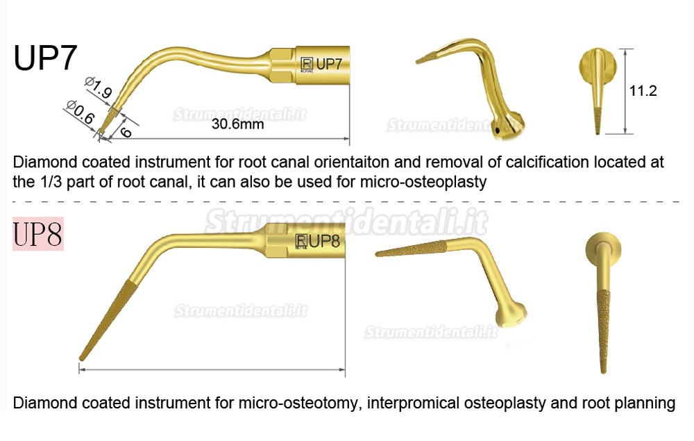 1Pz Inserti parodontologia e endodonzia UP1 UP2 UP3 UP4 UP5 UP6 UP7/8 compatible con Mectron, Silfradent, Dmetec e Woodpecker