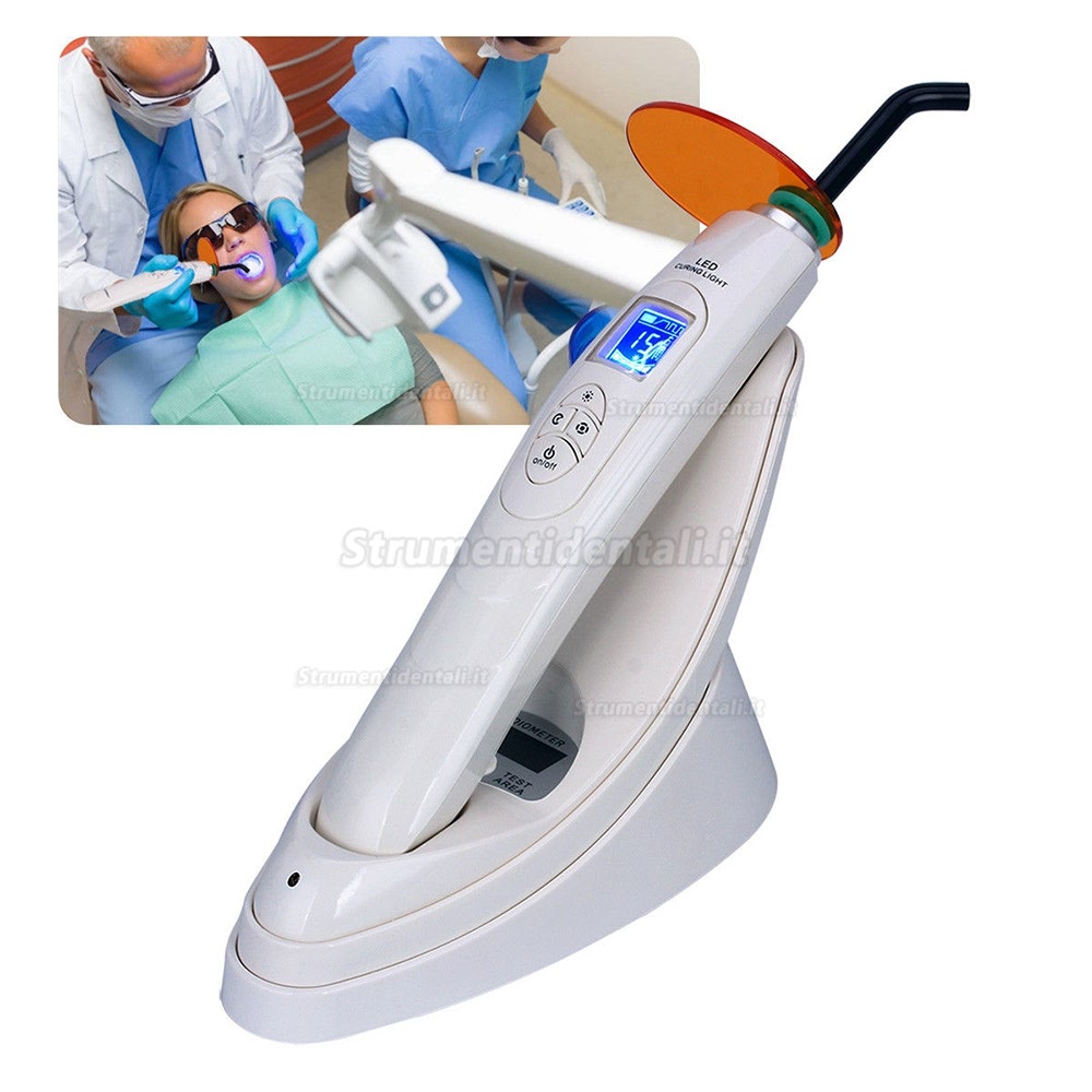 lampada LED di Polimerizzazione Dentaria della Cura della Resina senza Filo con Indicatore LED con il metro 2000mw/cm2 lampada LED di Polimerizzazione Dentaria della Cura della Resina senza Filo con Indicatore LED con il metro 2000mw/cm2