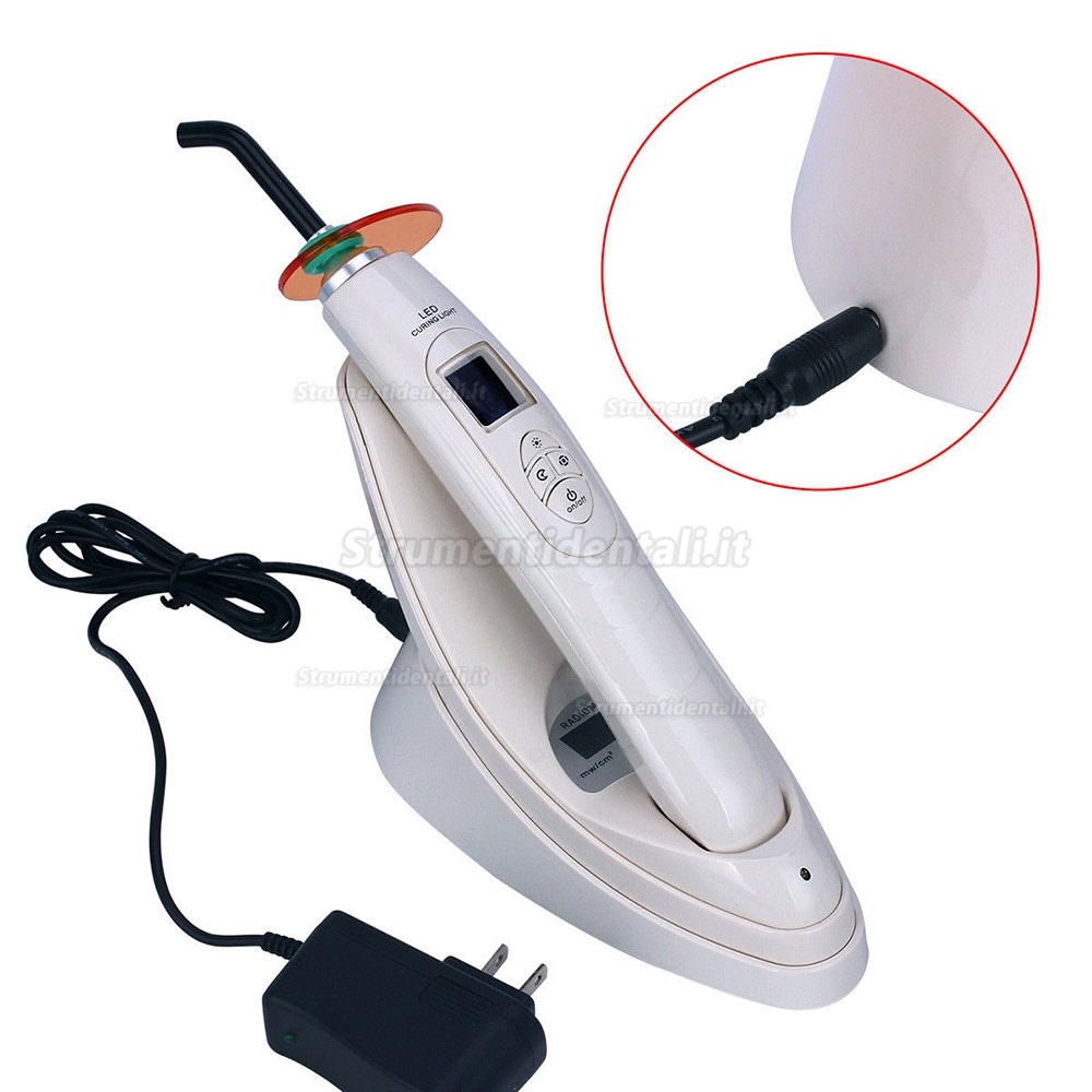 lampada LED di Polimerizzazione Dentaria della Cura della Resina senza Filo con Indicatore LED con il metro 2000mw/cm2 lampada LED di Polimerizzazione Dentaria della Cura della Resina senza Filo con Indicatore LED con il metro 2000mw/cm2