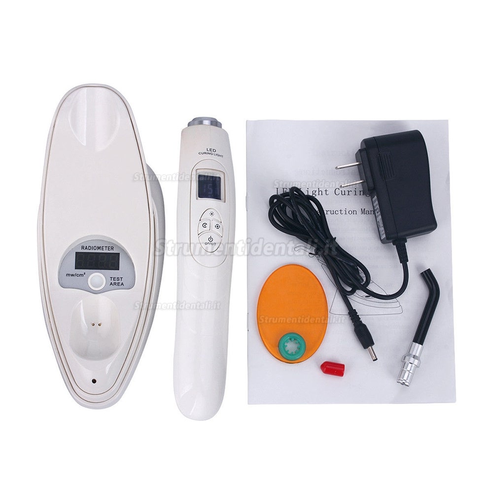 lampada LED di Polimerizzazione Dentaria della Cura della Resina senza Filo con Indicatore LED con il metro 2000mw/cm2 lampada LED di Polimerizzazione Dentaria della Cura della Resina senza Filo con Indicatore LED con il metro 2000mw/cm2