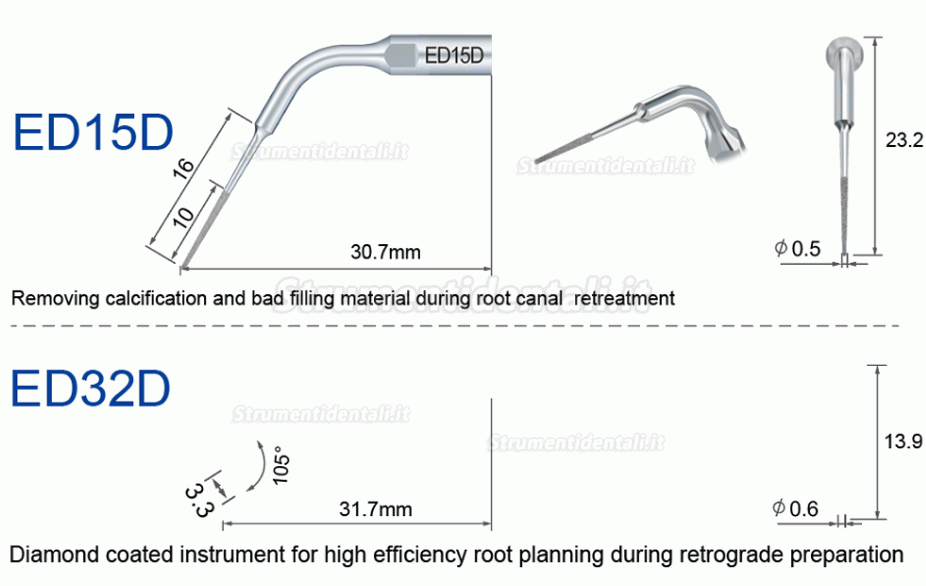 5Pz Refine® Inserti piezo per endodonzia E3D E4D E5D E10D E11D E12D E14D E15D compatibile con Woodpecker EMS