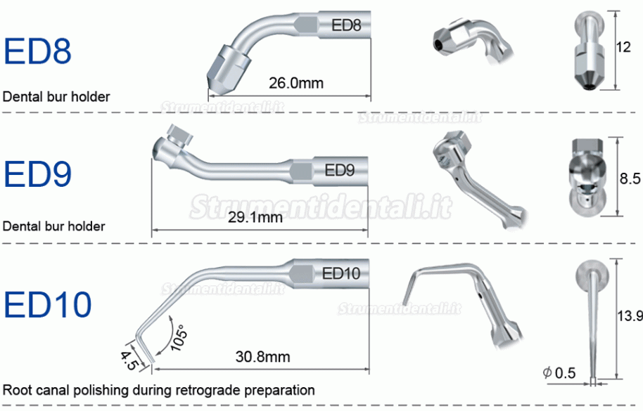 5Pz Refine® Inserti piezo per endodonzia E3D E4D E5D E10D E11D E12D E14D E15D compatibile con Woodpecker EMS