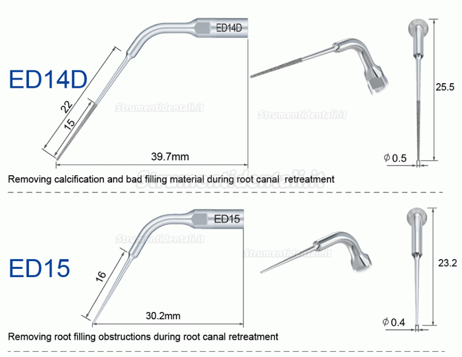 5Pz Refine® Inserti piezo per endodonzia E3D E4D E5D E10D E11D E12D E14D E15D compatibile con Woodpecker EMS