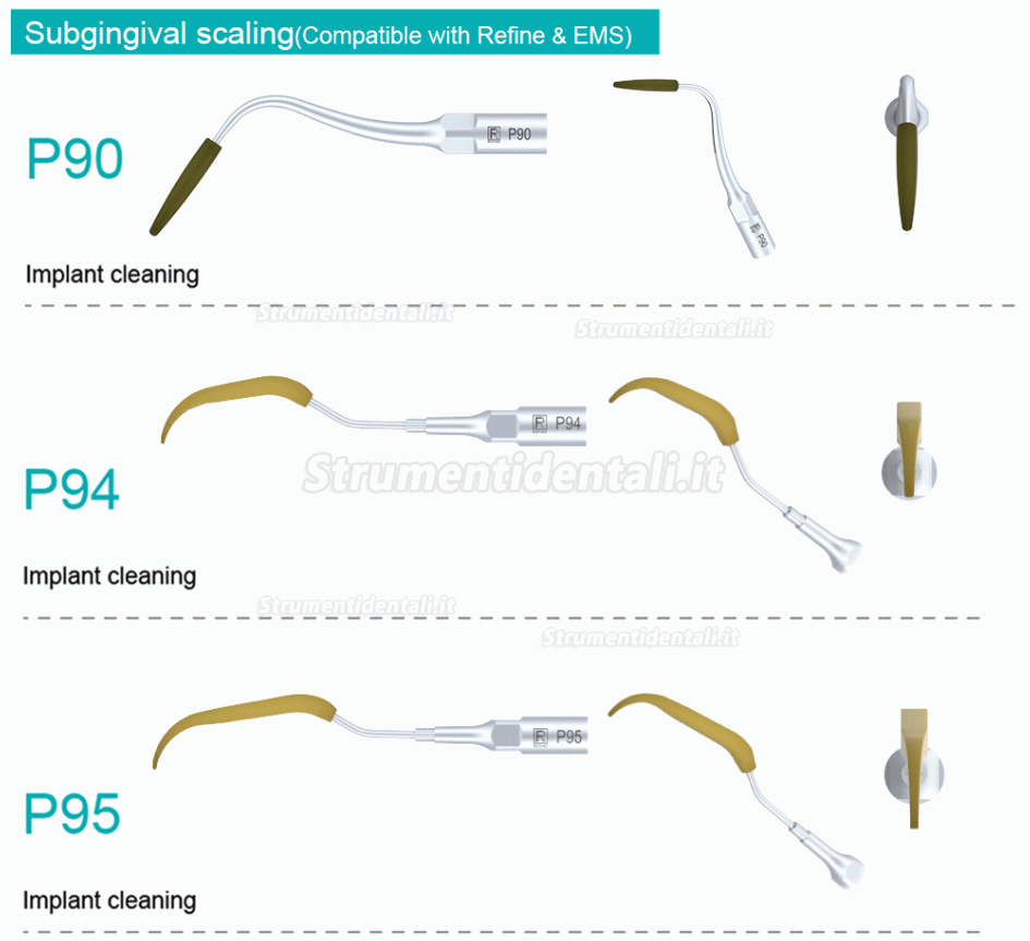 5Pz Refine® Inserti piezo per pulizia implantare P90 P94 P95 P96L P96R compatible con REFINE EMS MECTRON Woodpeaker