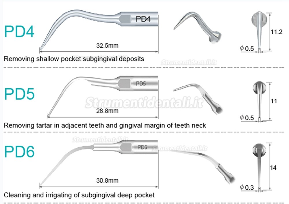 10Pz Refine® Inserti piezo per parodontologia PD2L PD2LD PD2R PD2RD PD5 PD6 PD7 PD8 PD10 compatible con SATELEC NSK DTE GNATUS