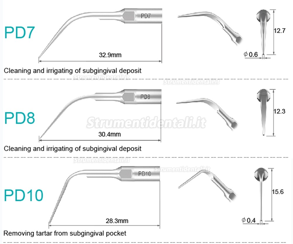 10Pz Refine® Inserti piezo per parodontologia PD2L PD2LD PD2R PD2RD PD5 PD6 PD7 PD8 PD10 compatible con SATELEC NSK DTE GNATUS