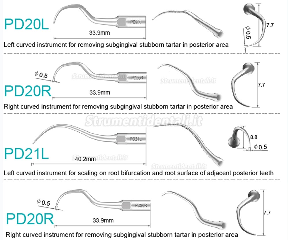 10Pz Refine® Inserti piezo per parodontologia PD2L PD2LD PD2R PD2RD PD5 PD6 PD7 PD8 PD10 compatible con SATELEC NSK DTE GNATUS