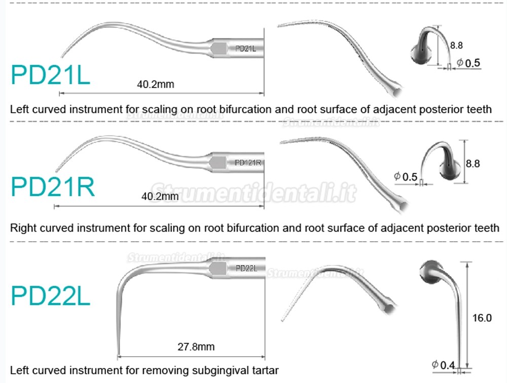 10Pz Refine® Inserti piezo per parodontologia PD2L PD2LD PD2R PD2RD PD5 PD6 PD7 PD8 PD10 compatible con SATELEC NSK DTE GNATUS